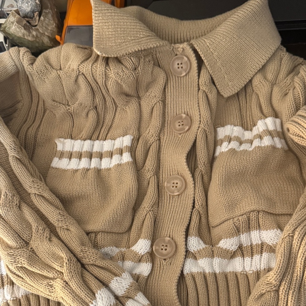 Forever 21 Cable Knit Cardigan - Tan and White